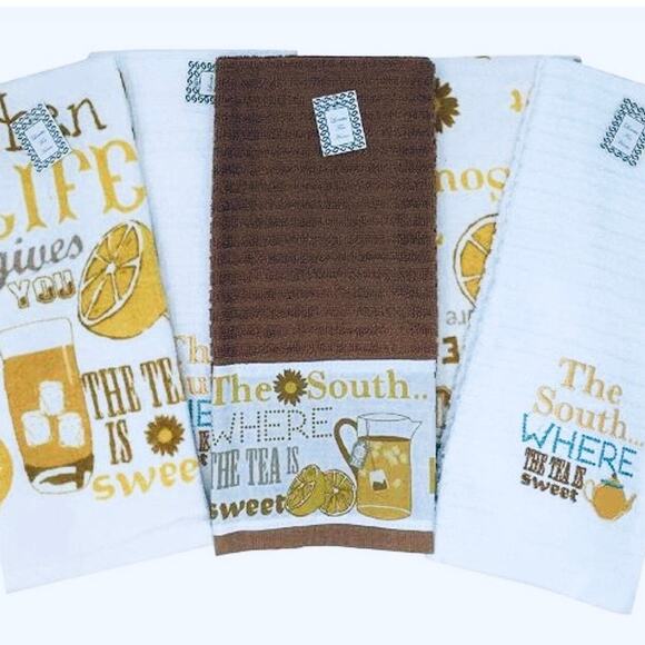 10 Pc Set Sweet Tea Absorbent Kitchen Towels 100% Cotton Embellished  A6456 - Picture 2 of 6